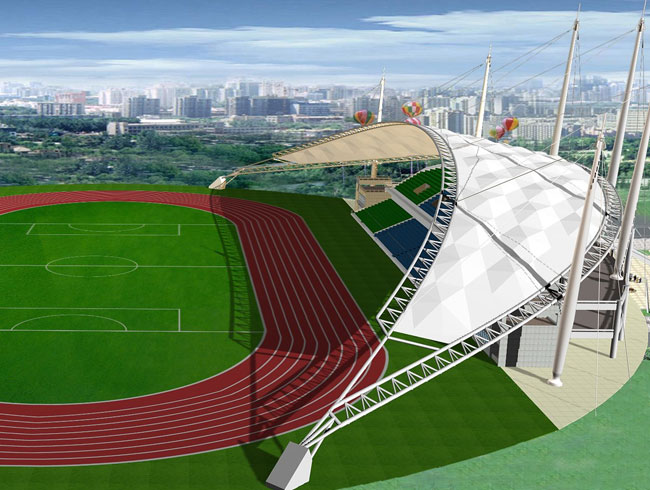 Sports stadium compared with traditional structure of the membrane structure