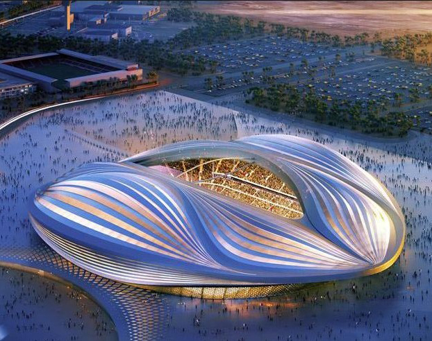 卡塔尔世界杯决赛球场完成屋顶索膜和草坪铺设